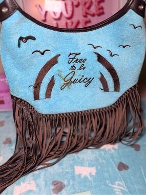 Juicy Couture Blue & Brown Fringe Crossbody Bag
